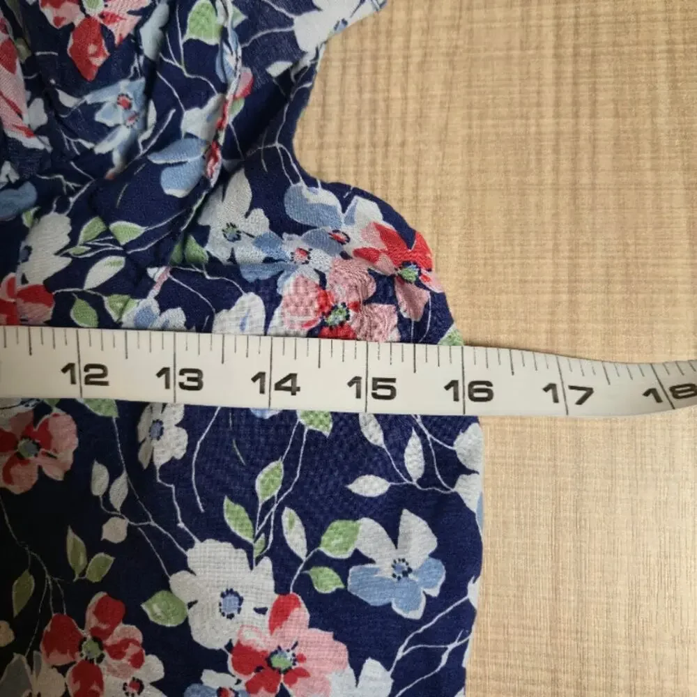 Ralph Lauren Girls Floral Dress Size 14 Blue Ruffle Cotton Lined Sleeveless